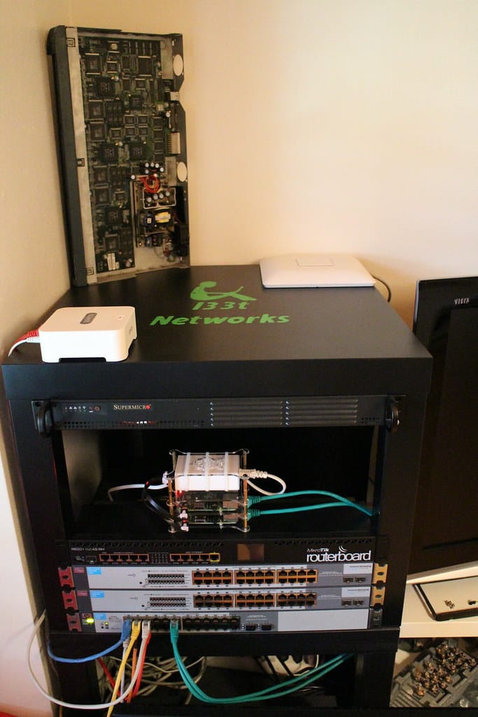 A stack of Raspberry Pi single-board computers wired together into a cluster.